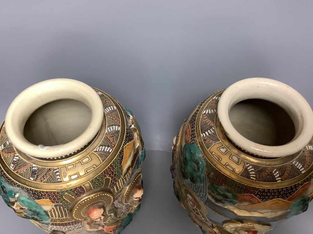 A pair of Japanese Satsuma vases, height 32cm